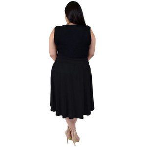 NWT Kate Hill Women's Black Ruched Flowy Midi Skirt Plus Size 1X 1026